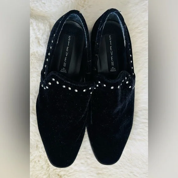 Steven By Steve Madden Archie Black Studded Velour Slipper Loafer Shoe Size: 6 - Picture 2 of 5